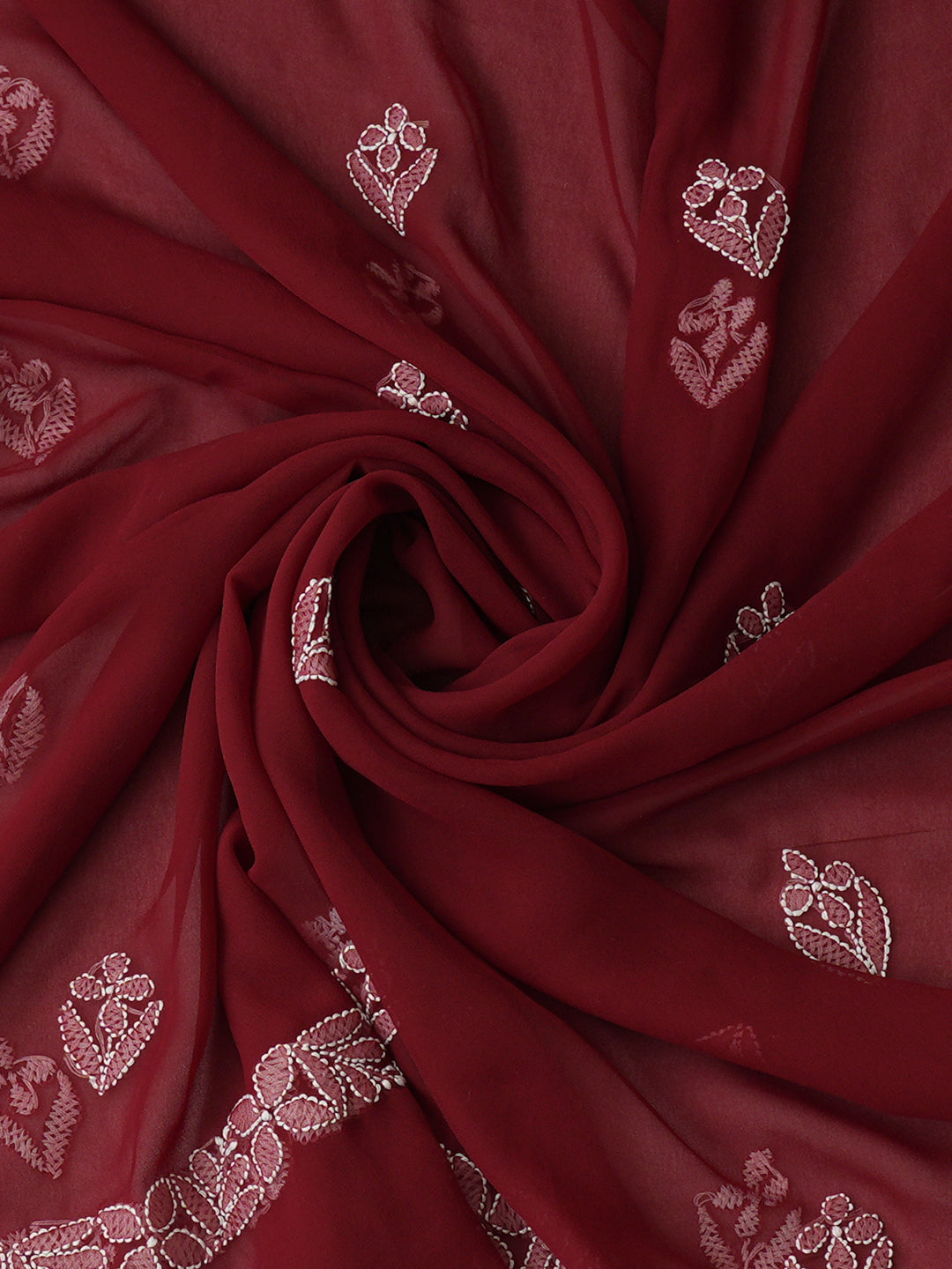 Ada Hand Embroidered Maroon Faux Georgette Lucknowi Chikankari Unstitched Suit Piece 01A1018817