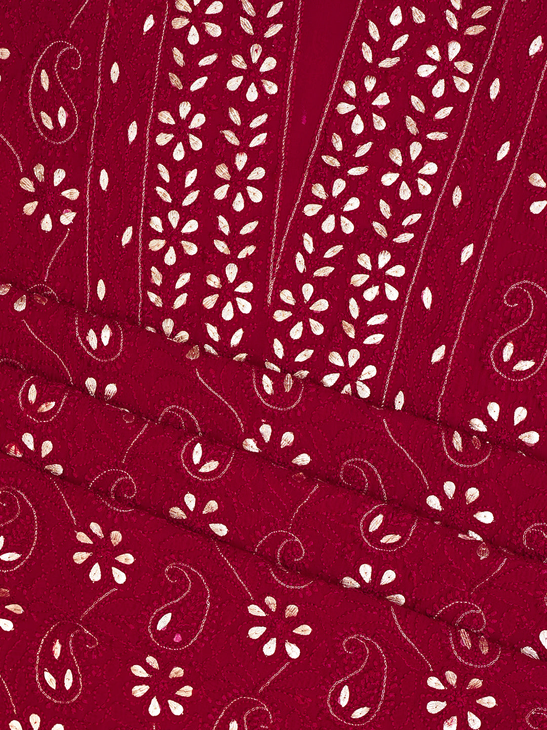 Ada Hand Embroidered Maroon Viscose Georgette Lucknowi Chikankari Unstitched Kurta Dupatta Set With Gota Patti Work 01A933429