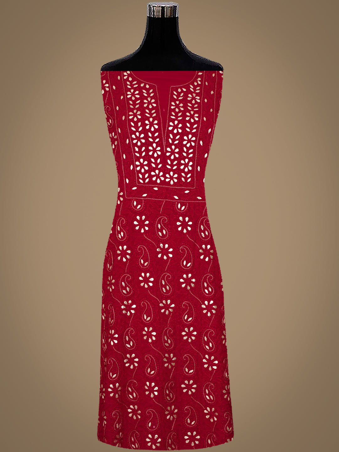 Ada Hand Embroidered Maroon Viscose Georgette Lucknowi Chikankari Unstitched Kurta Dupatta Set With Gota Patti Work 01A933429