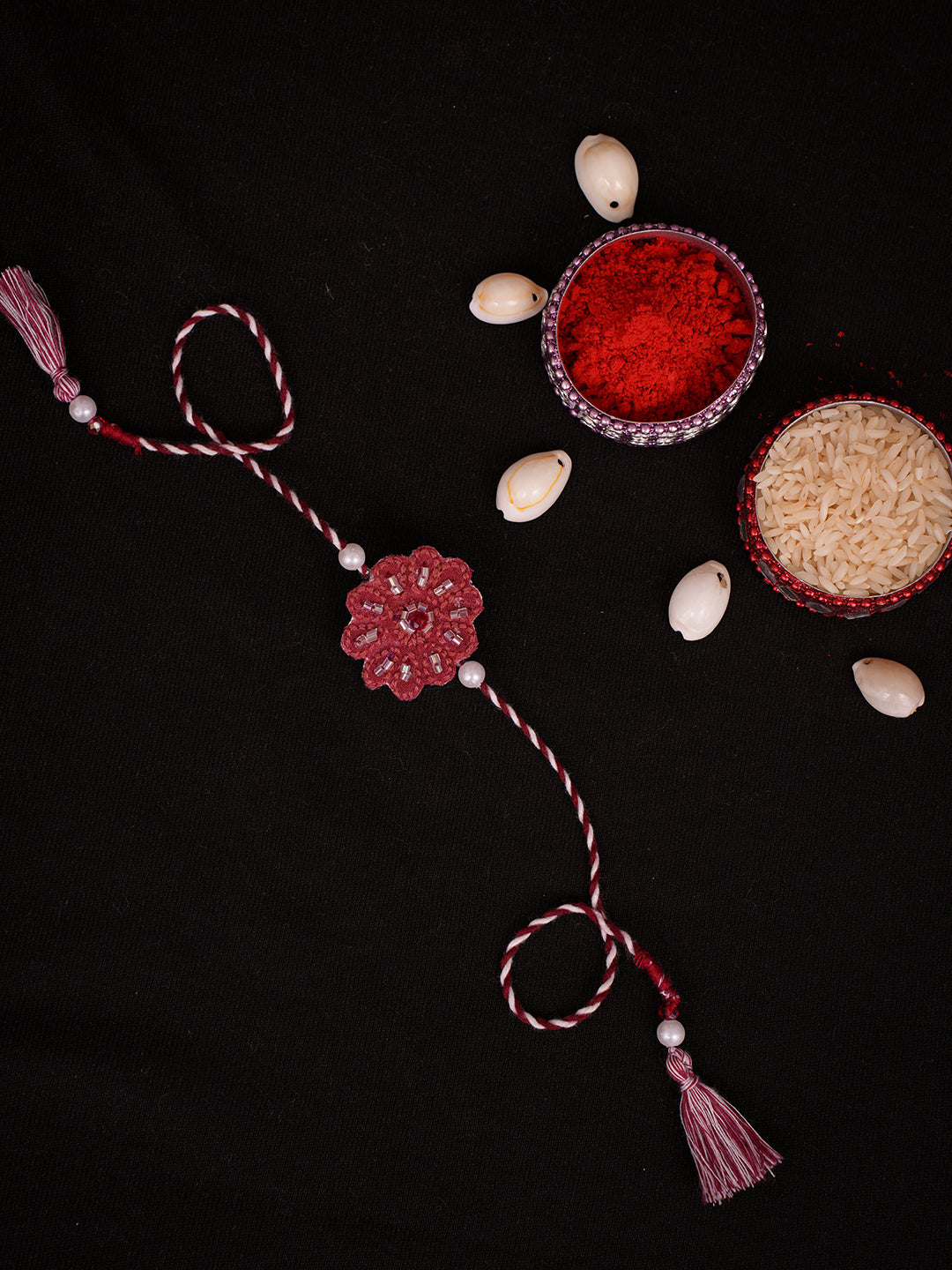 Ada Hand Embroidered Maroon Viscose Georgette Raksha Sutra Rakhi With Cutdana Work_1