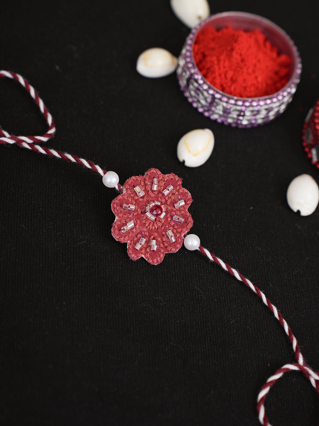 Ada Hand Embroidered Maroon Viscose Georgette Raksha Sutra Rakhi With Cutdana Work_2