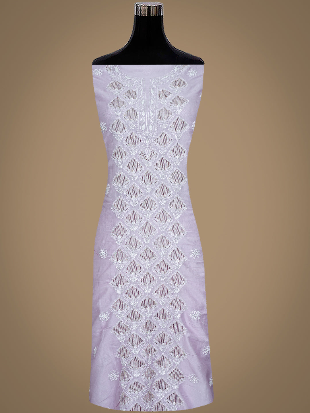 Ada Hand Embroidered Mauve Chanderi Lucknowi Chikankari Unstitched Kurta Dupatta Set With Zari Work 01A982000