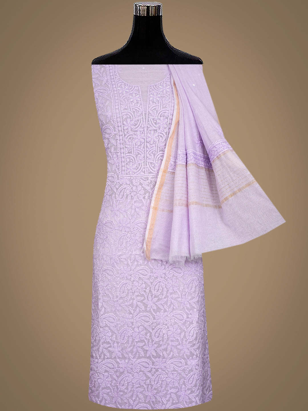 Ada Hand Embroidered Mauve Chanderi Lucknowi Chikankari Unstitched Suite Set With Cutdana Work 01A1010812