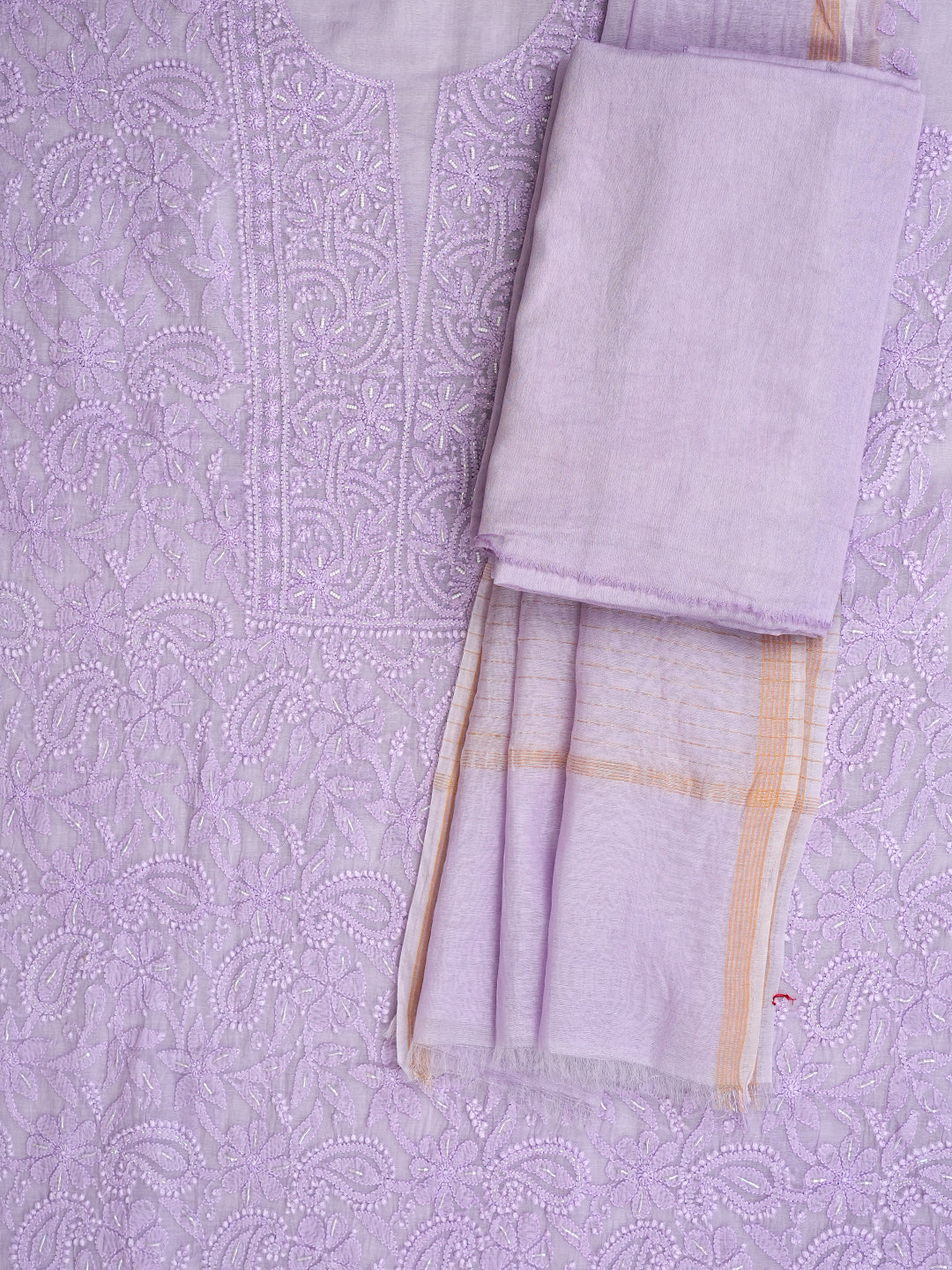 Ada Hand Embroidered Mauve Chanderi Lucknowi Chikankari Unstitched Suite Set With Cutdana Work 01A1010812