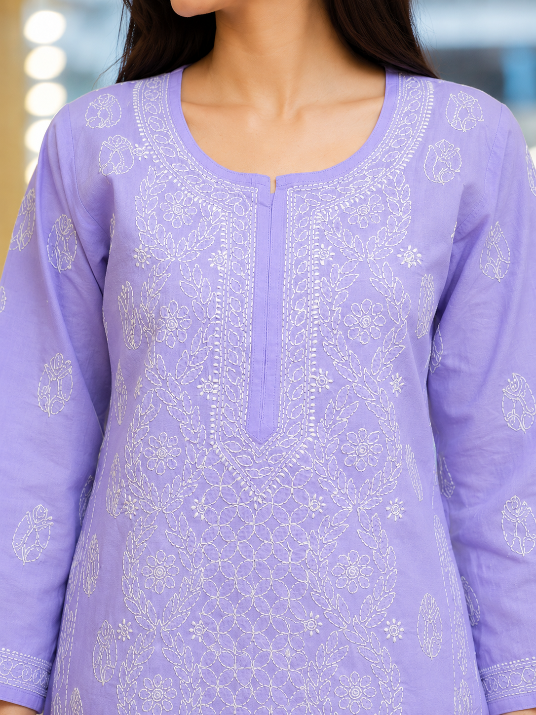 Ada Hand Embroidered Mauve Cotton Lucknowi Chikankari Short Kurti A911602_2