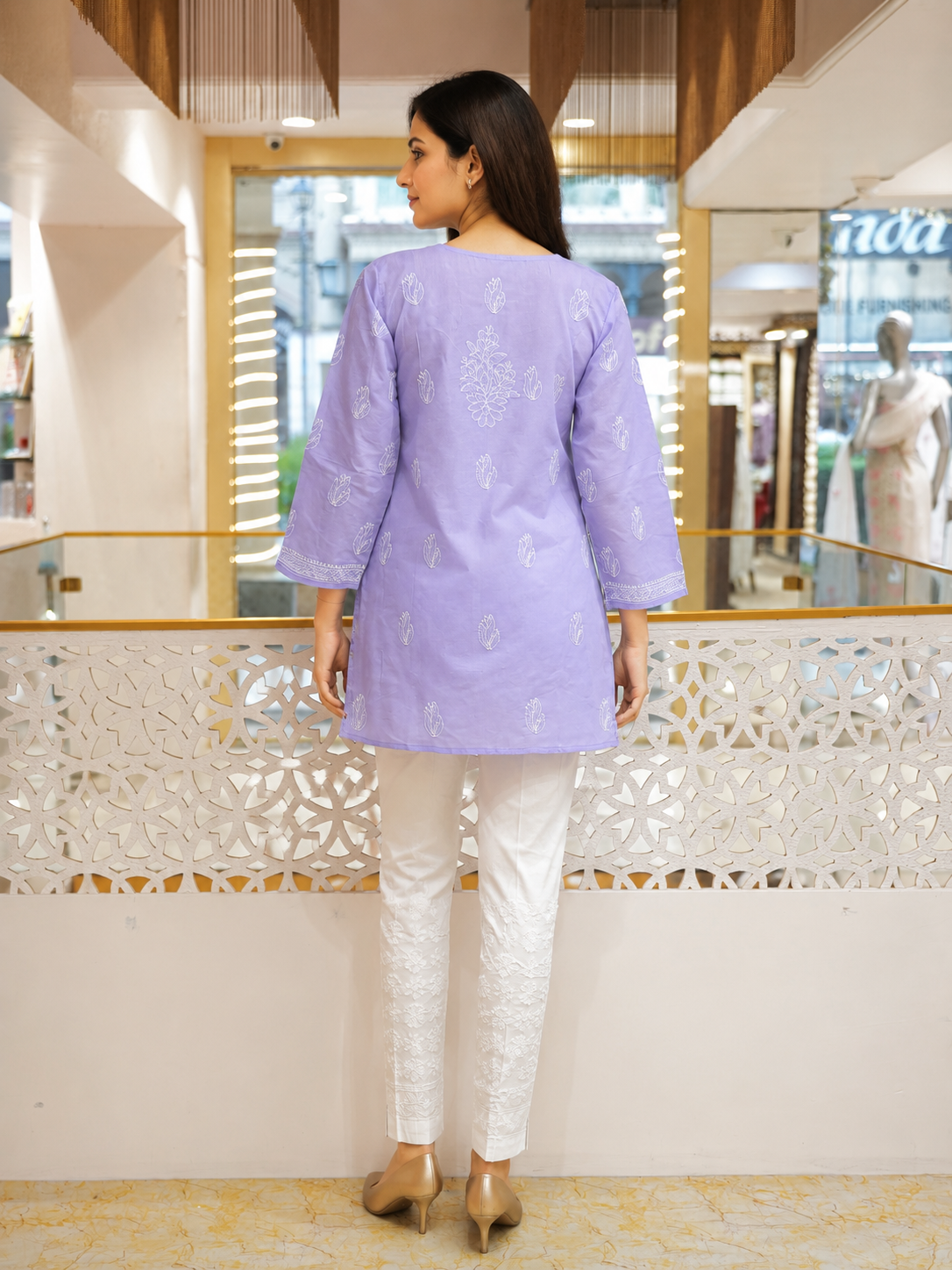 Ada Hand Embroidered Mauve Cotton Lucknowi Chikankari Short Kurti A911602_4