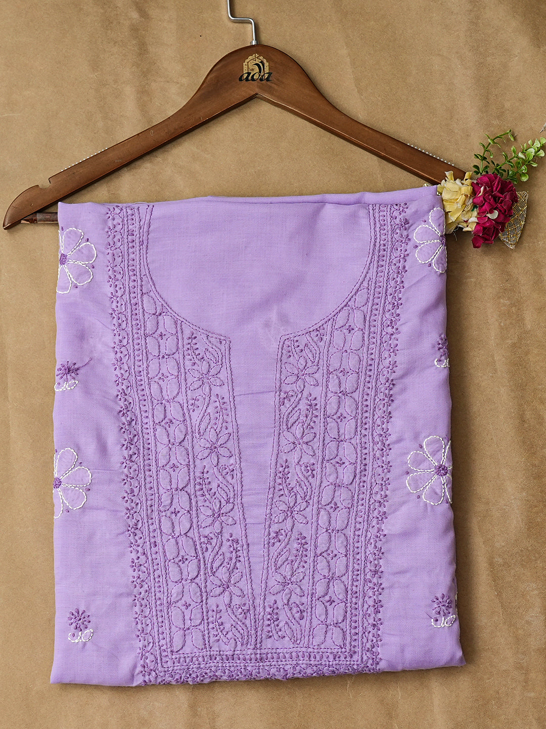 Ada Hand Embroidered Mauve Cotton Lucknowi Chikankari Unstitched Kurta 01A735446