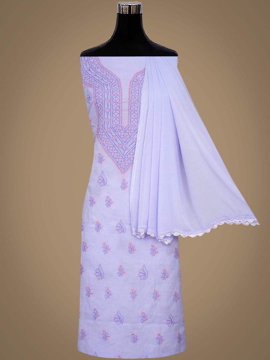 Ada Hand Embroidered Mauve Cotton Lucknowi Chikankari Unstitched Suit Piece 01A1001715