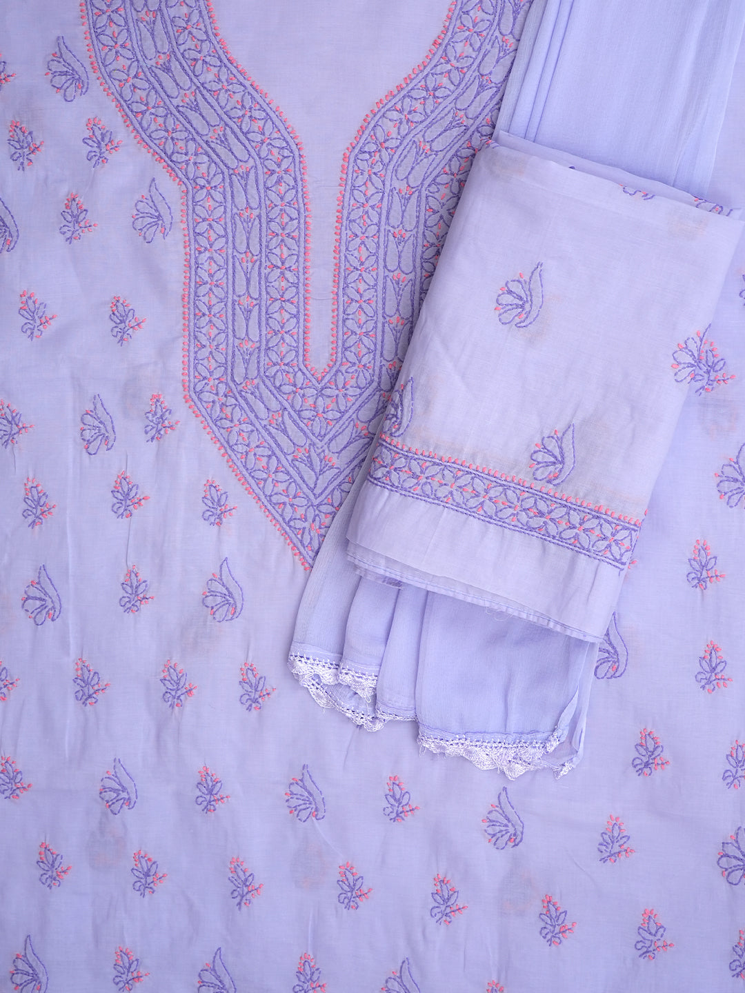 Ada Hand Embroidered Mauve Cotton Lucknowi Chikankari Unstitched Suit Piece 01A1001715