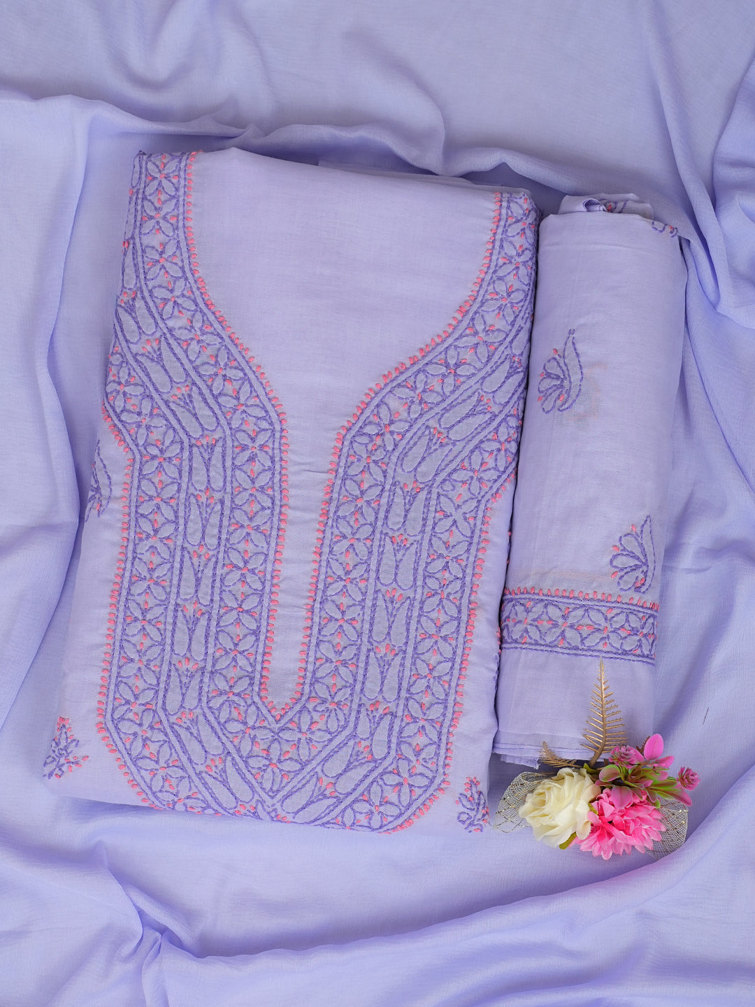 Ada Hand Embroidered Mauve Cotton Lucknowi Chikankari Unstitched Suit Piece 01A1001715