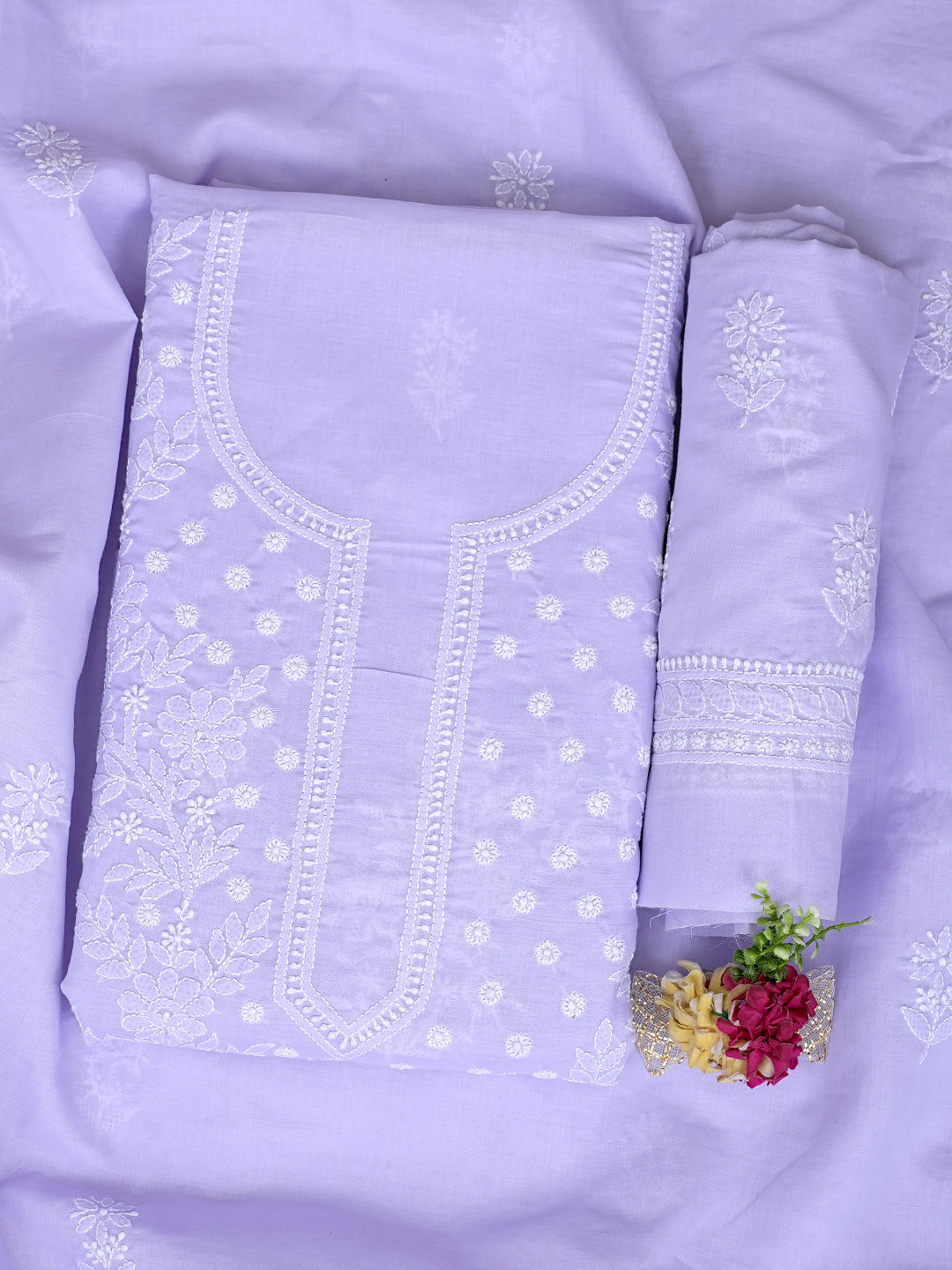 Ada Hand Embroidered Mauve Cotton Lucknowi Chikankari Unstitched Suit Piece 01A977447