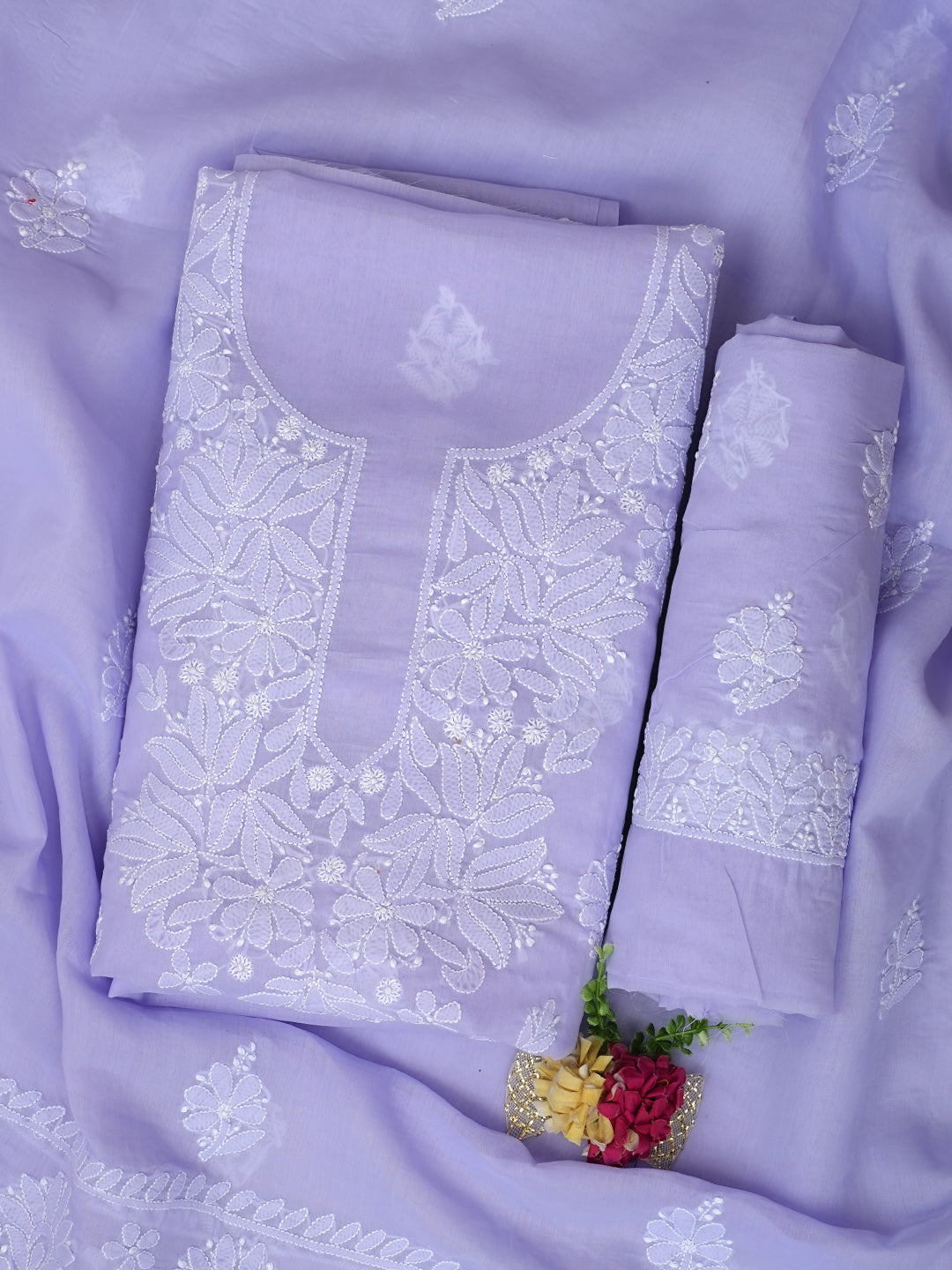 Ada Hand Embroidered Mauve Cotton Lucknowi Chikankari Unstitched Suit Piece 01A977531