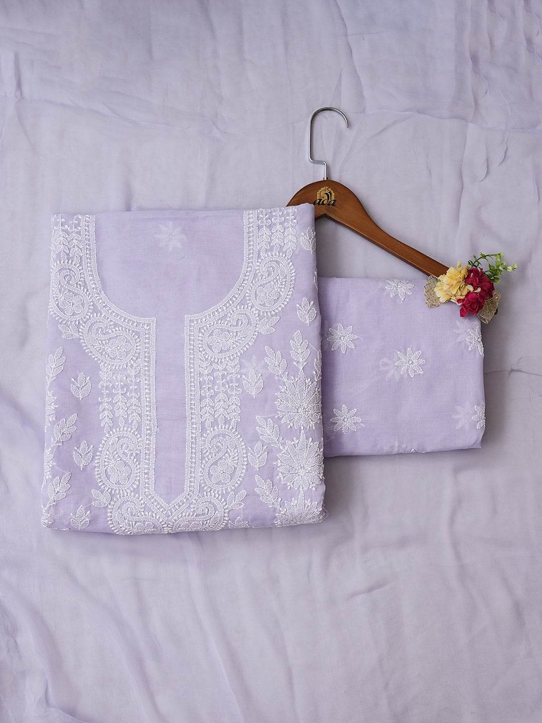 Ada Hand Embroidered Mauve Cotton Lucknowi Chikankari Unstitched Suit Piece 01A981704