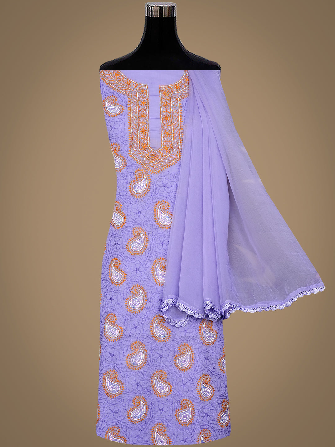Ada Hand Embroidered Mauve Cotton Lucknowi Chikankari Unstitched Suit Piece With Pearl and Sequinned Work 01A985611