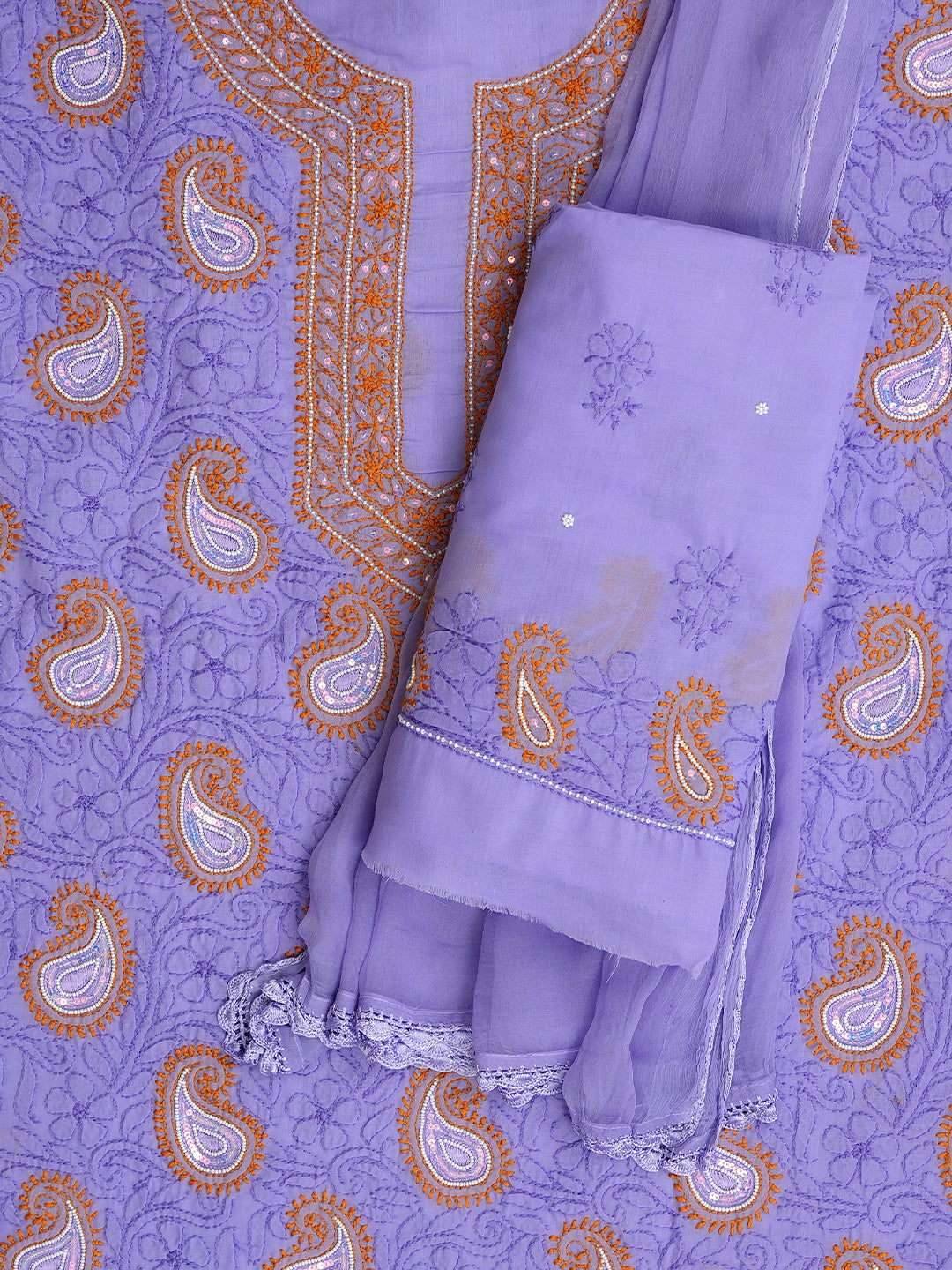 Ada Hand Embroidered Mauve Cotton Lucknowi Chikankari Unstitched Suit Piece With Pearl Work 01A985611