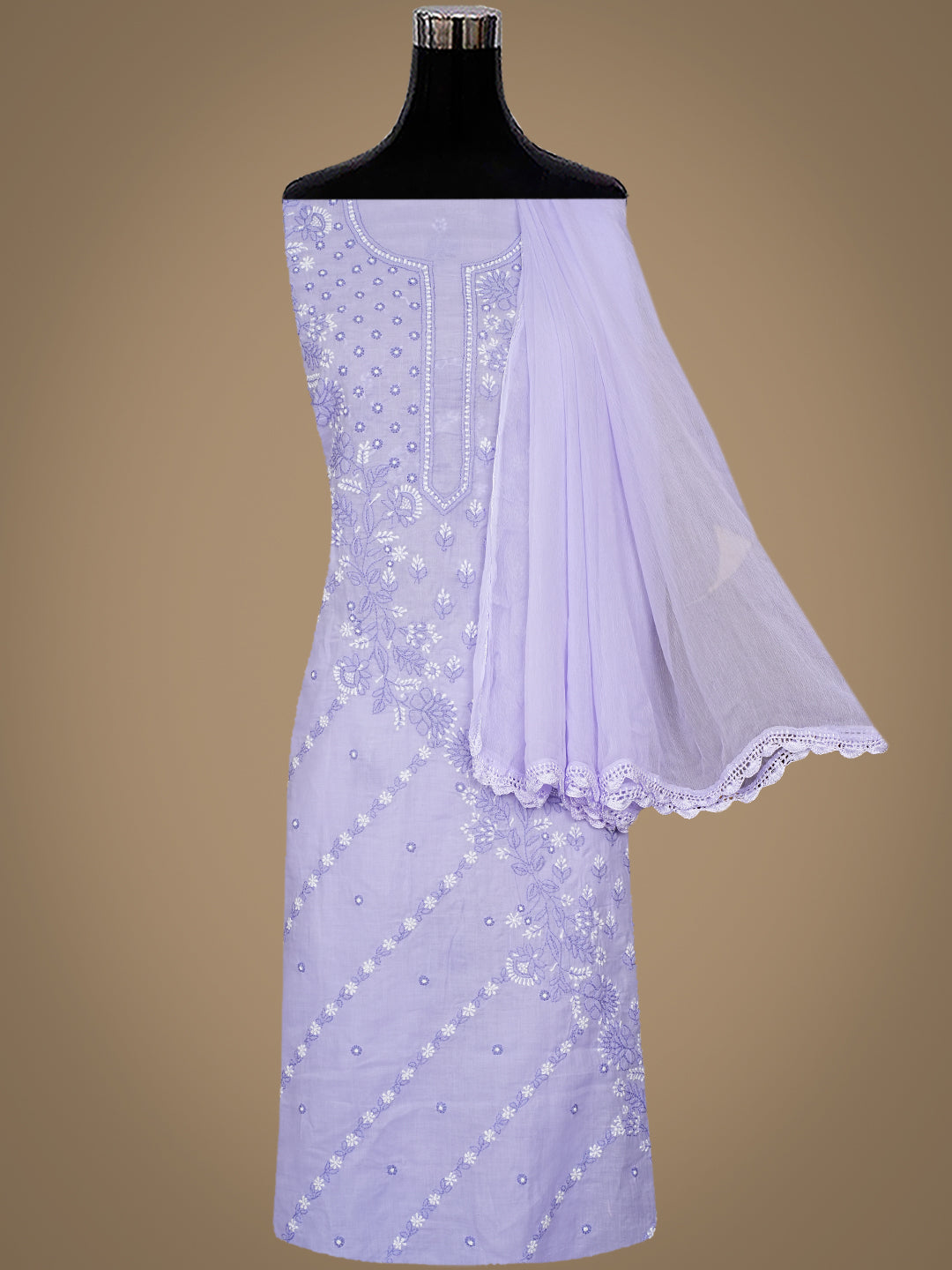 Ada Hand Embroidered Mauve Cotton Lucknowi Chikankari Unstitched Suit Set 01A1010846