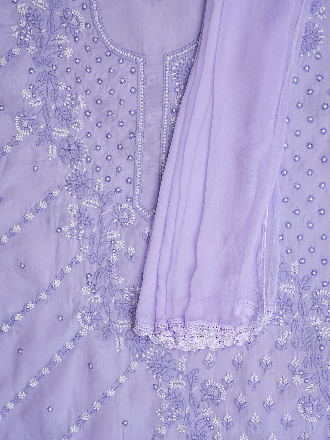 Ada Hand Embroidered Mauve Cotton Lucknowi Chikankari Unstitched Suit Set 01A1010846