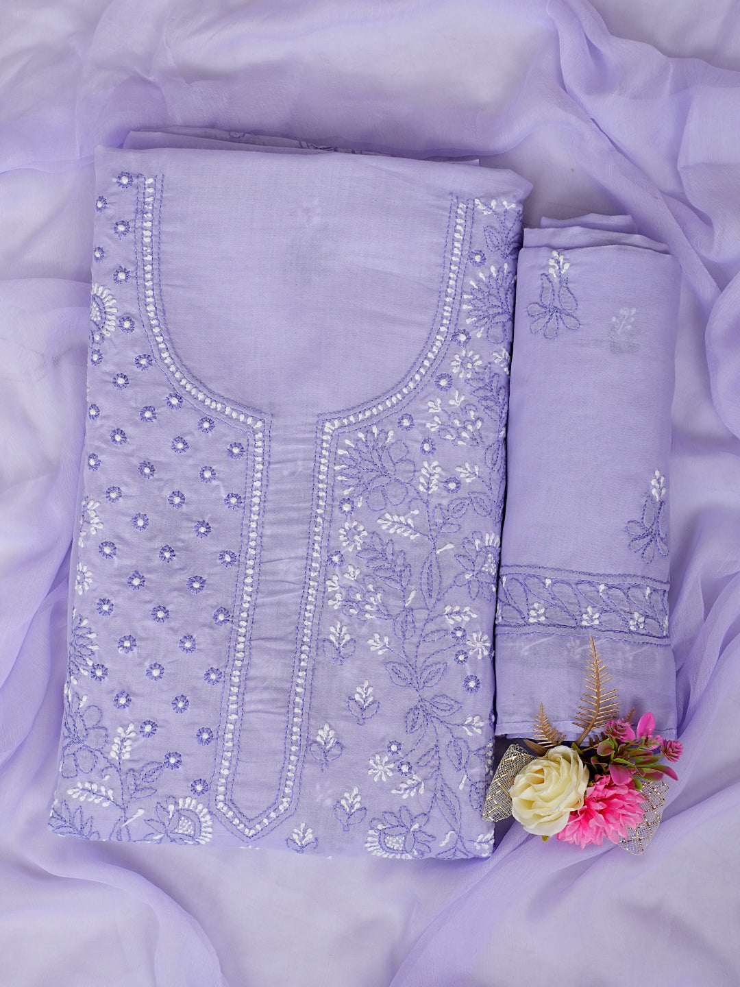 Ada Hand Embroidered Mauve Cotton Lucknowi Chikankari Unstitched Suit Set 01A1010846