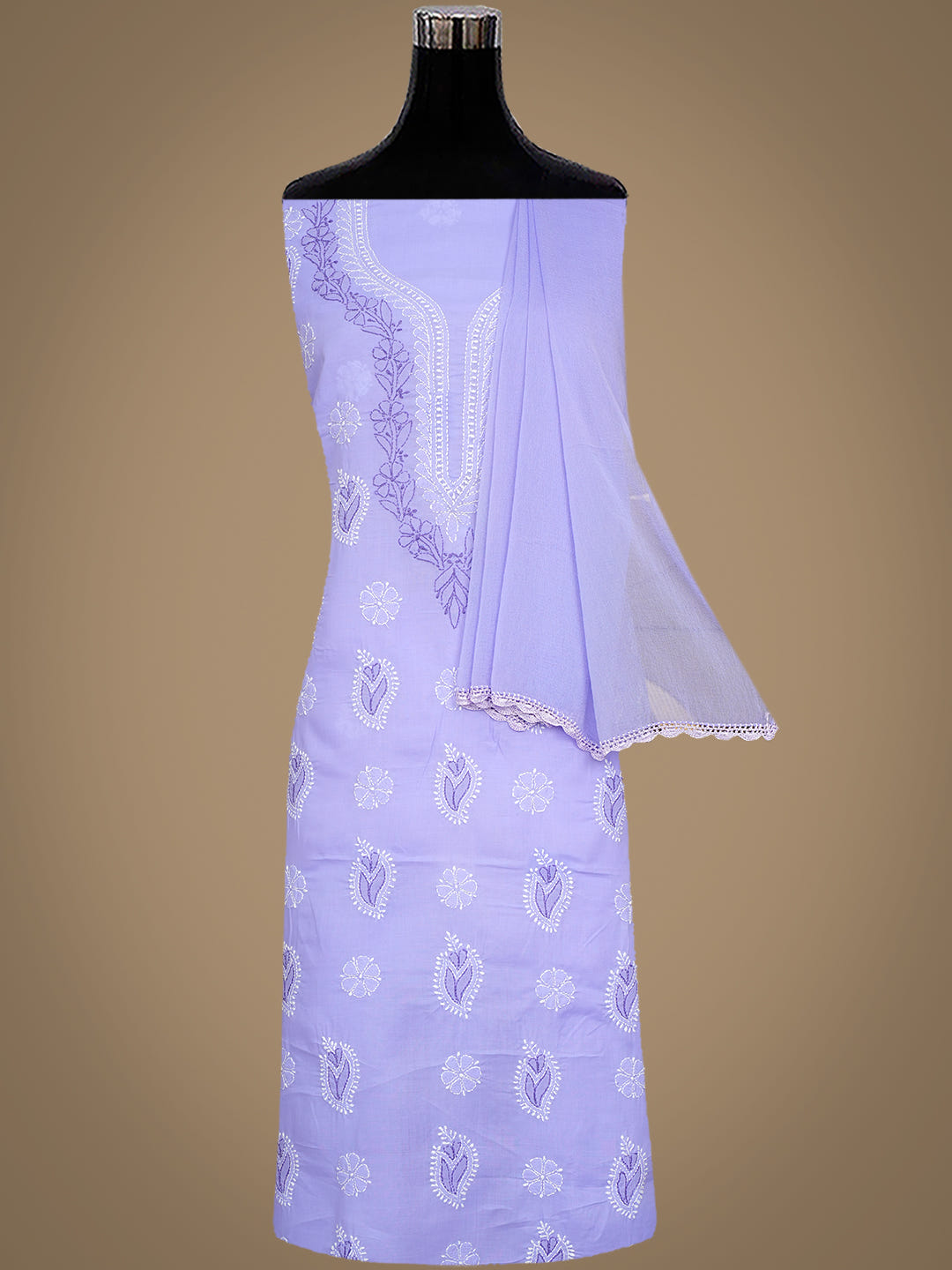 Ada Hand Embroidered Mauve Cotton Lucknowi Chikankari Unstitched Suit Set With Chiffon Dupatta 01A913525