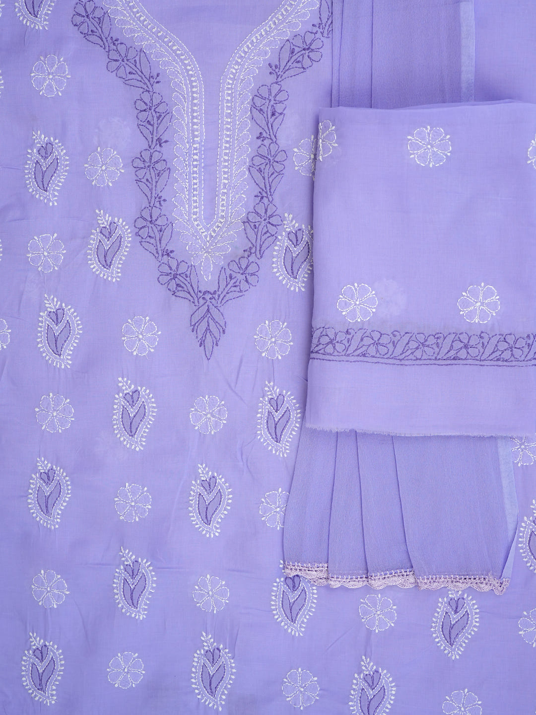 Ada Hand Embroidered Mauve Cotton Lucknowi Chikankari Unstitched Suit Set With Chiffon Dupatta 01A913525