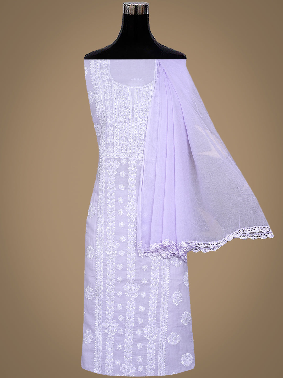 Ada Hand Embroidered Mauve Cotton Lucknowi Chikankari Unstitched Suit Set With Chiffon Dupatta 01A986943