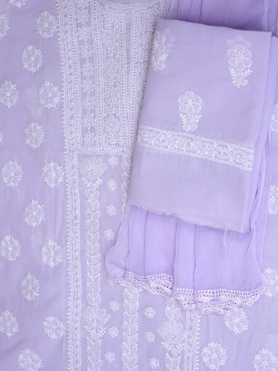 Ada Hand Embroidered Mauve Cotton Lucknowi Chikankari Unstitched Suit Set With Chiffon Dupatta 01A986943