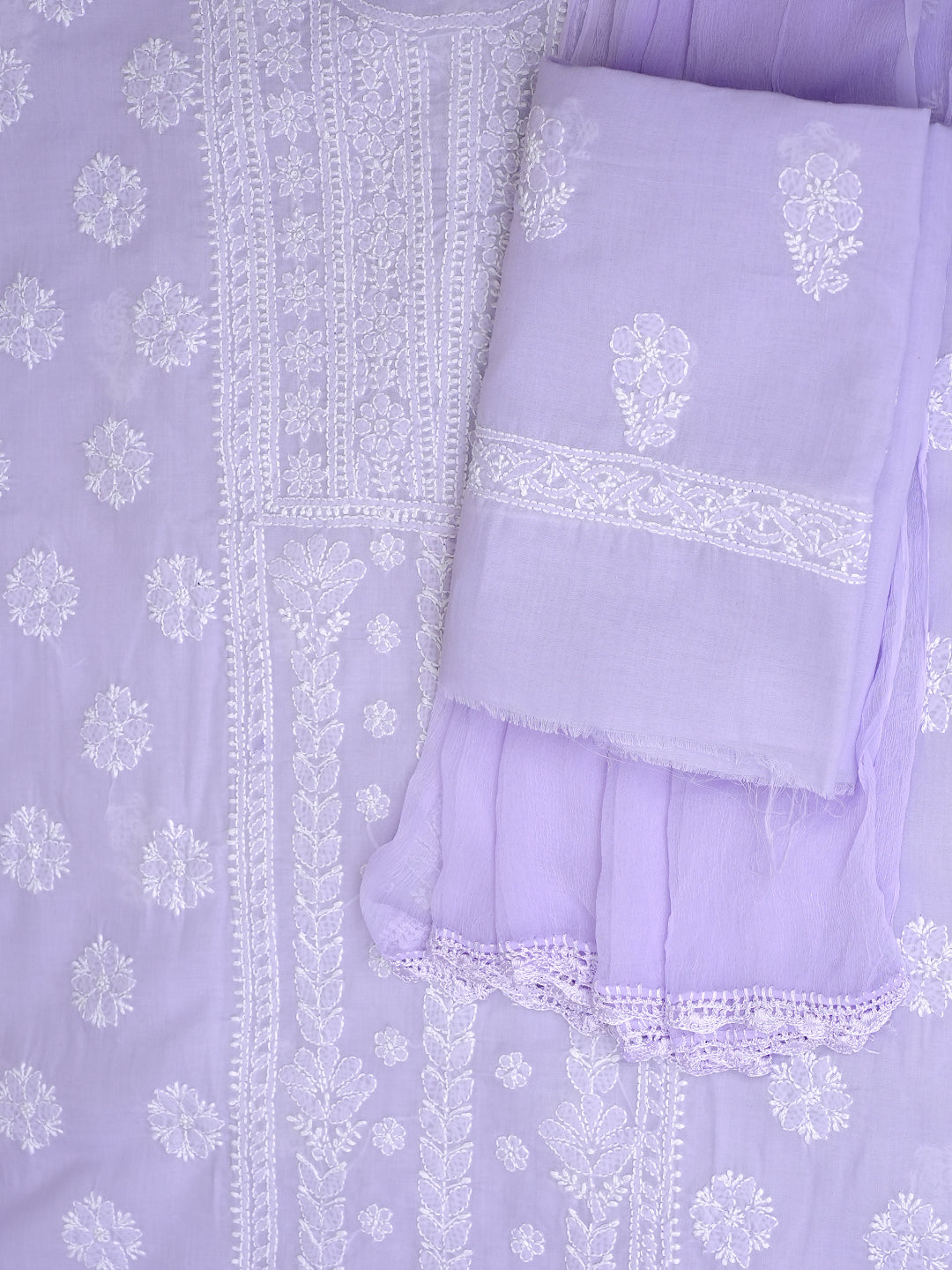Ada Hand Embroidered Mauve Cotton Lucknowi Chikankari Unstitched Suit Set With Chiffon Dupatta 01A986943