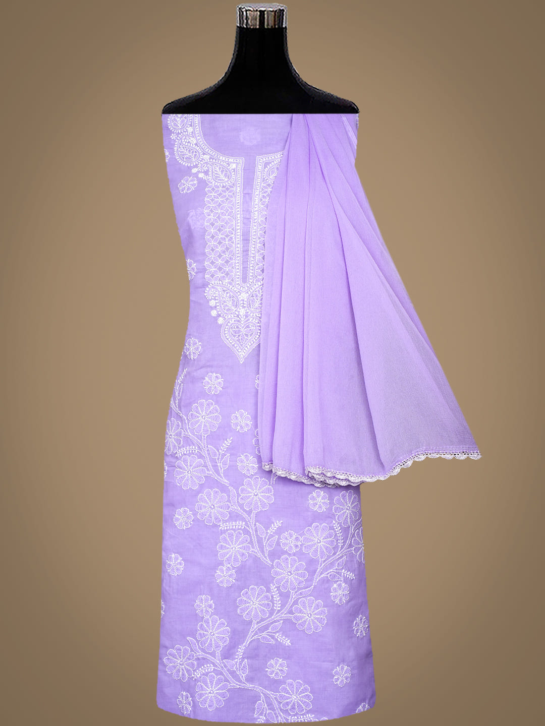 Ada Hand Embroidered Mauve Cotton Lucknowi Chikankari Unstitched Suit Set With Chiffon Dupatta 01A992357