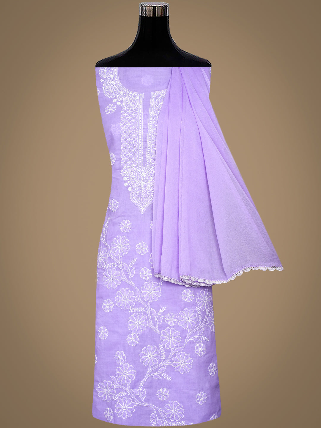 Ada Hand Embroidered Mauve Cotton Lucknowi Chikankari Unstitched Suit Set With Chiffon Dupatta 01A992357