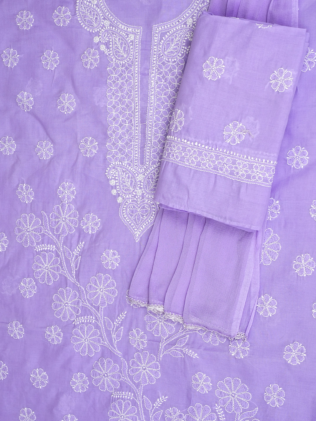 Ada Hand Embroidered Mauve Cotton Lucknowi Chikankari Unstitched Suit Set With Chiffon Dupatta 01A992357