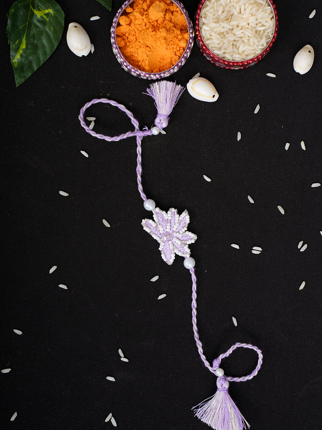 Ada Hand Embroidered Mauve Cotton Raksha Sutra Rakhi With Cutdana Work_1