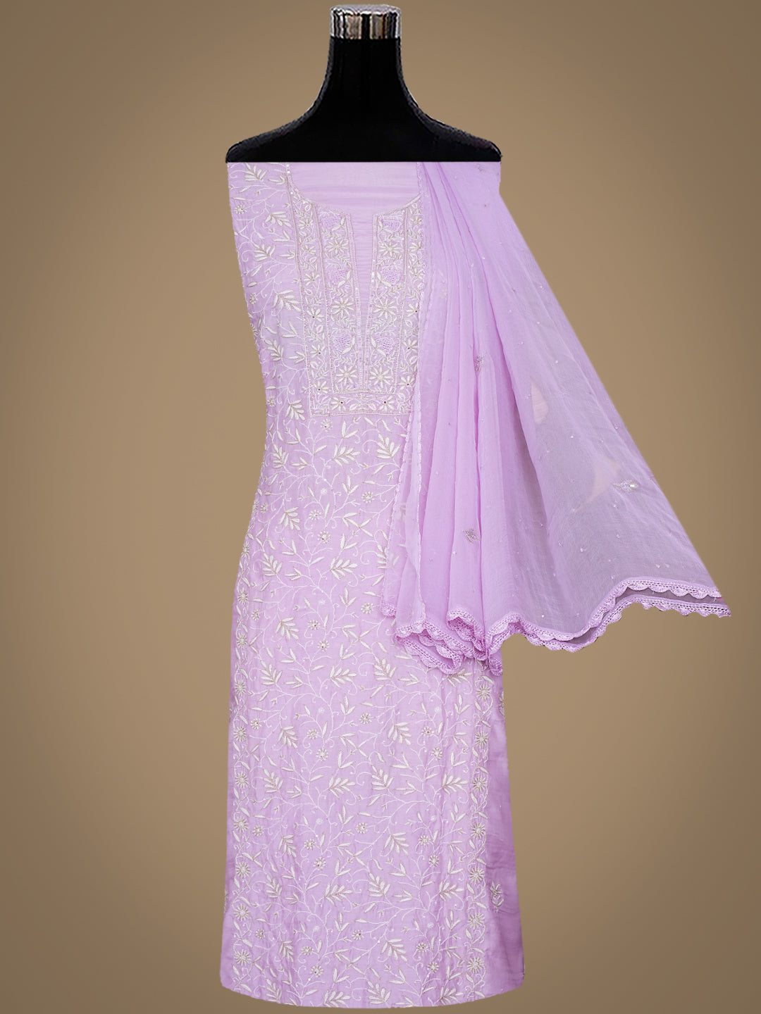 Ada Hand Embroidered Mauve Crepe Lucknowi Chikankari Unstitched Suit Piece With Zari, Cutdana and Sequinned Work 01A821752