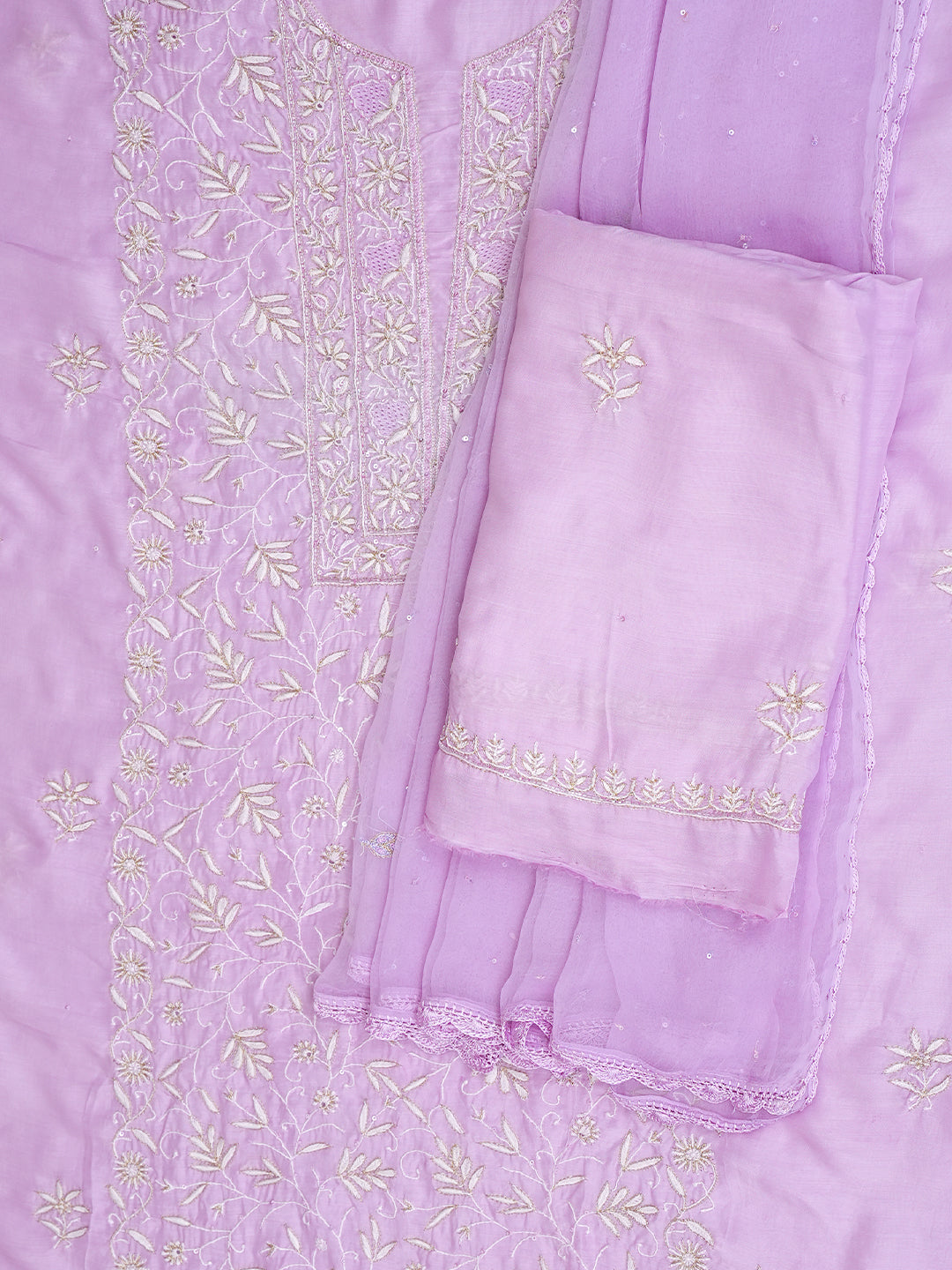 Ada Hand Embroidered Mauve Crepe Lucknowi Chikankari Unstitched Suit Piece With Zari, Cutdana and Sequinned Work 01A821752