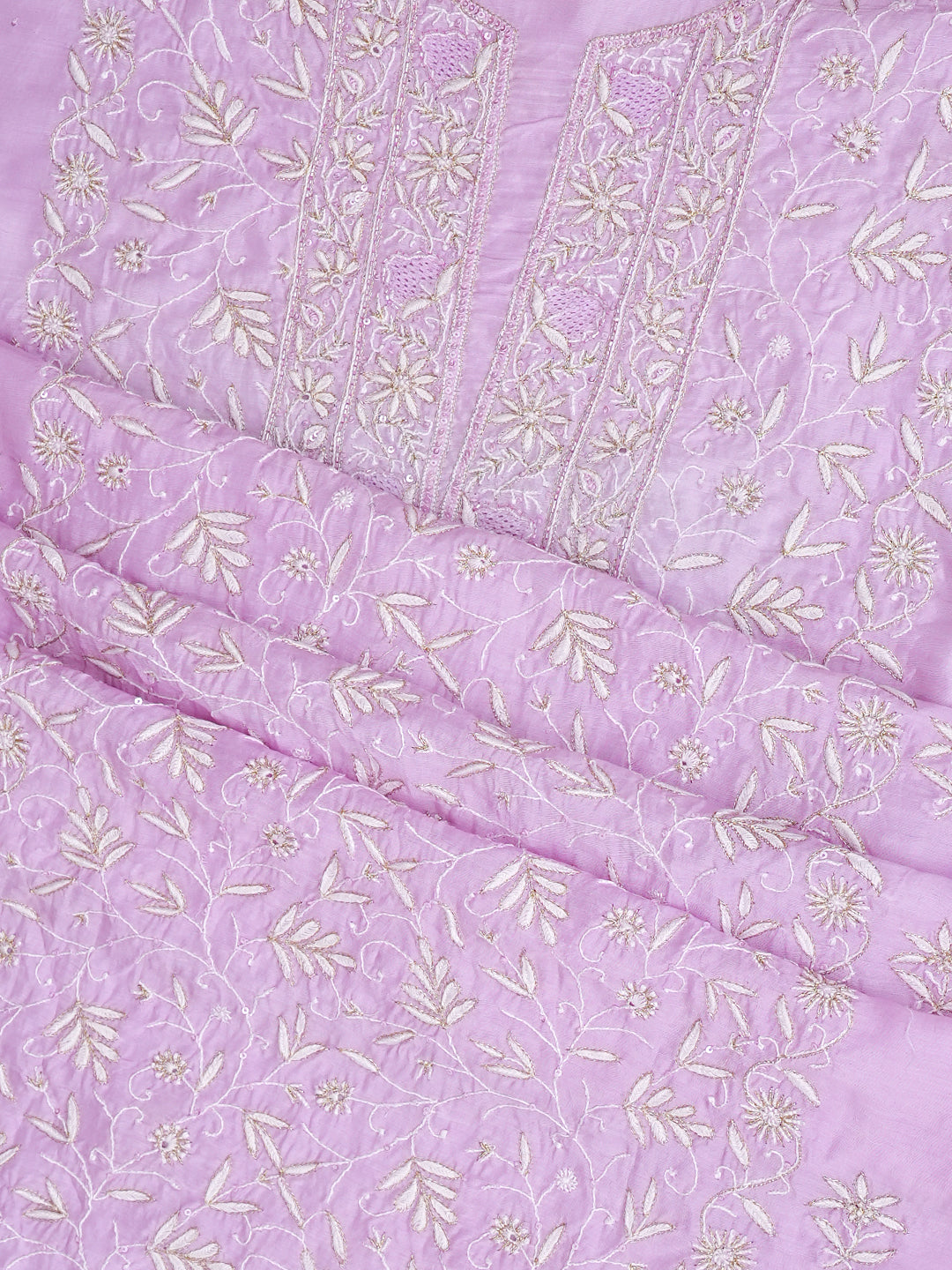Ada Hand Embroidered Mauve Crepe Lucknowi Chikankari Unstitched Suit Piece With Zari, Cutdana and Sequinned Work 01A821752