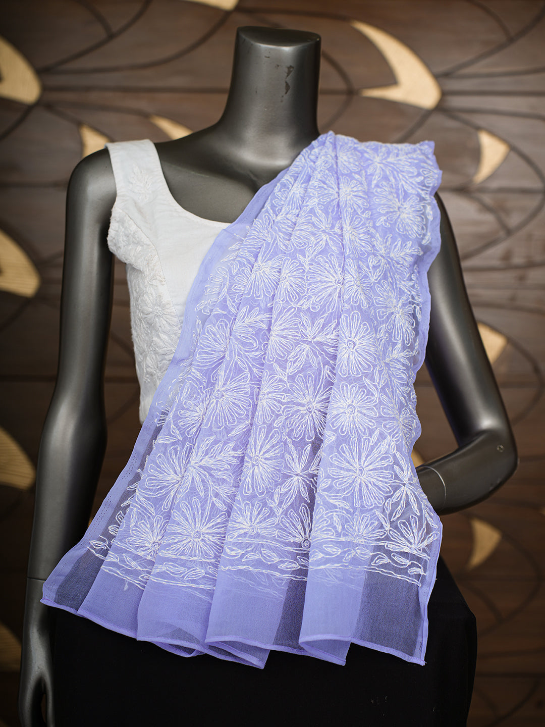 Ada Hand Embroidered Mauve Faux Georgette Lucknowi Chikankari Dupatta 01A896548