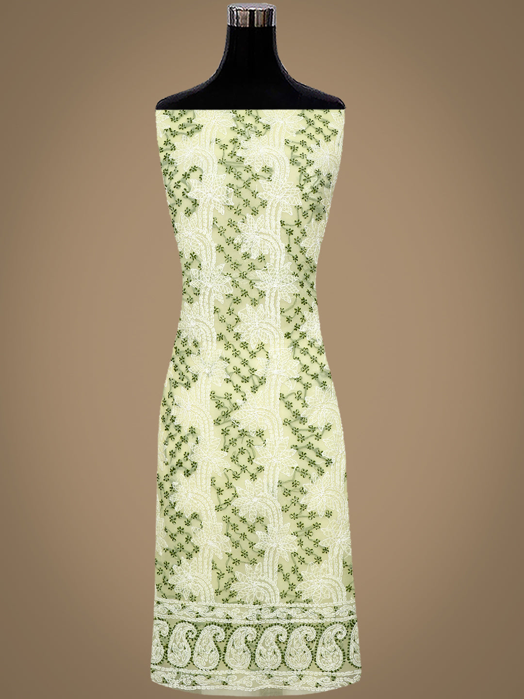 Ada Hand Embroidered Lemon Faux Georgette Lucknowi Chikankari Unstitched Suit Piece 01A913286