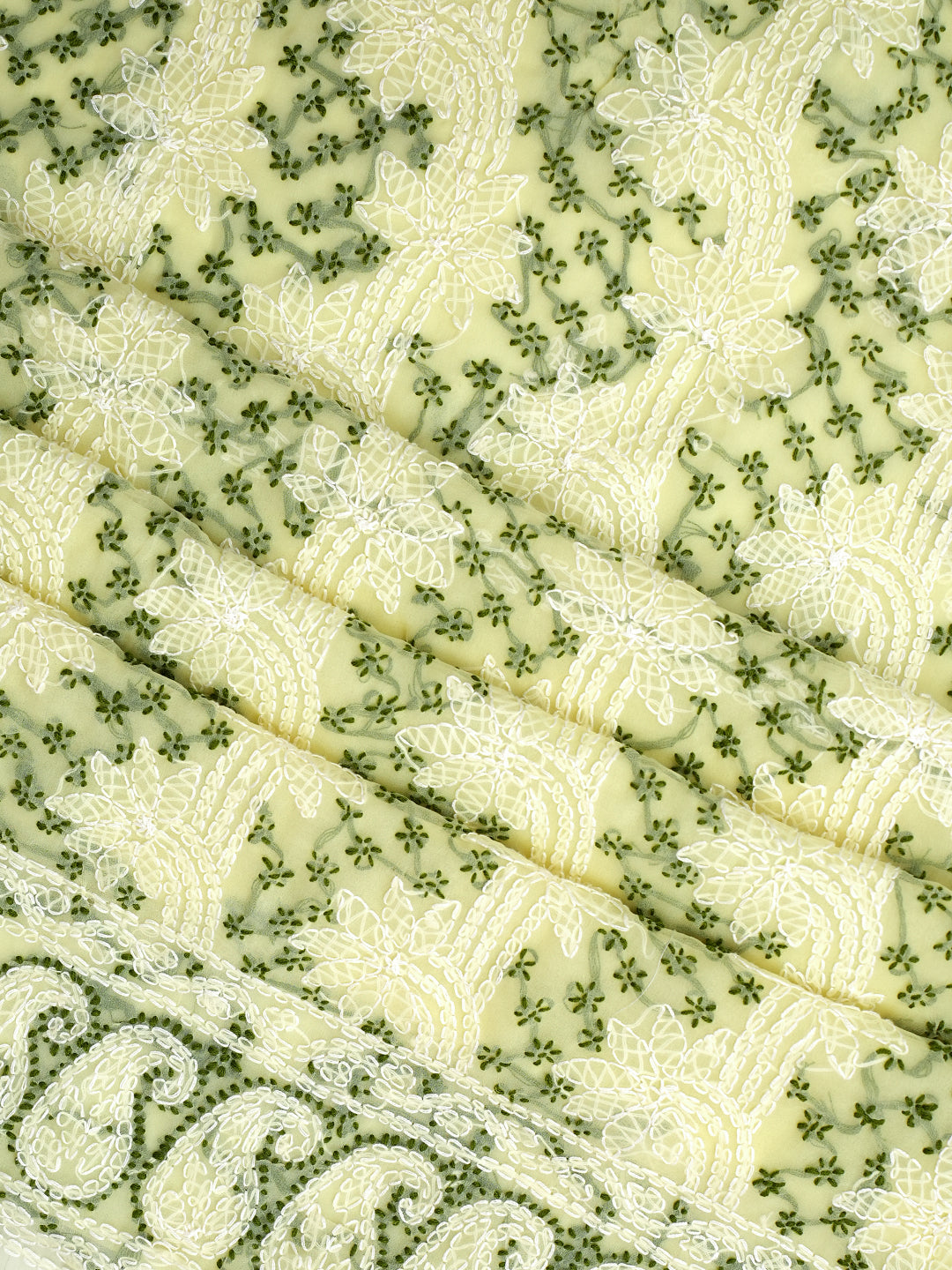 Ada Hand Embroidered Lemon Faux Georgette Lucknowi Chikankari Unstitched Suit Piece 01A913286