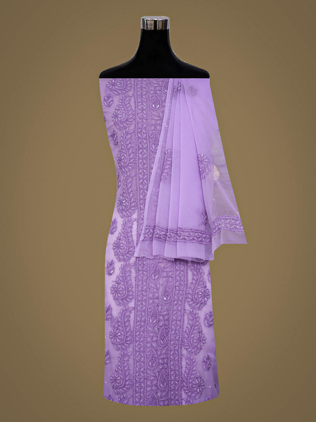 Ada Hand Embroidered Mauve Faux Georgette Lucknowi Chikankari Unstitched Suit Piece With Cutdana Work 01A891077