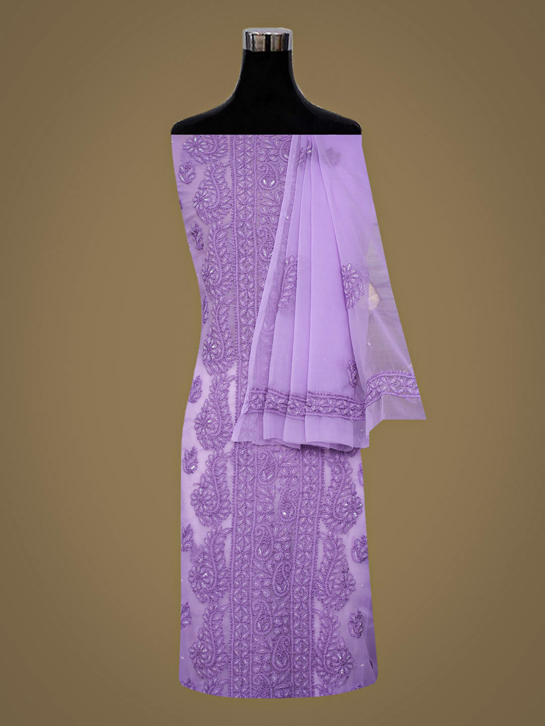 Ada Hand Embroidered Mauve Faux Georgette Lucknowi Chikankari Unstitched Suit Piece With Cutdana Work 01A891077