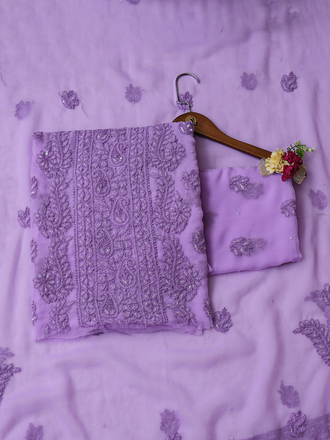 Ada Hand Embroidered Mauve Faux Georgette Lucknowi Chikankari Unstitched Suit Piece With Cutdana Work 01A891077