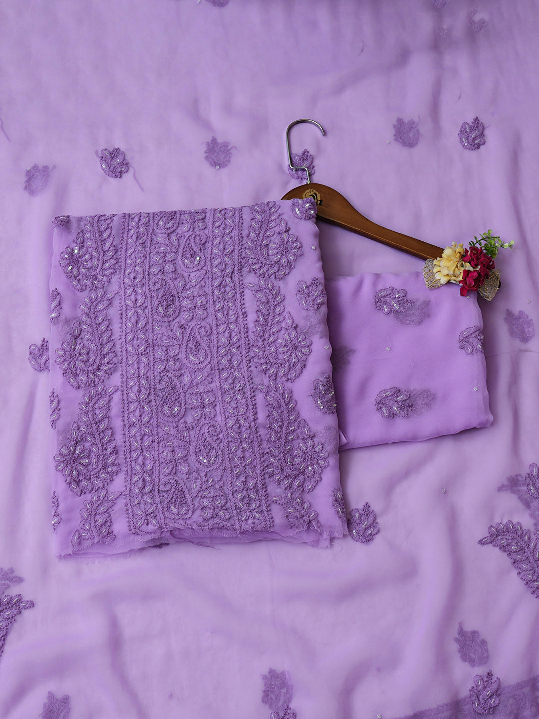Ada Hand Embroidered Mauve Faux Georgette Lucknowi Chikankari Unstitched Suit Piece With Cutdana Work 01A891077