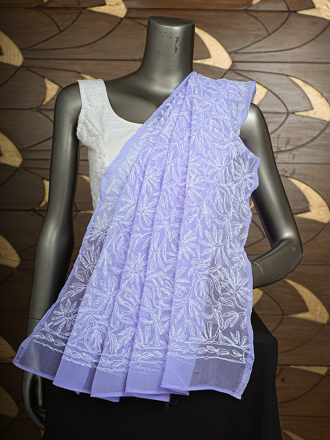 Ada Hand Embroidered Mauve Georgette Lucknowi Chikankari Dupatta 01A999154_1