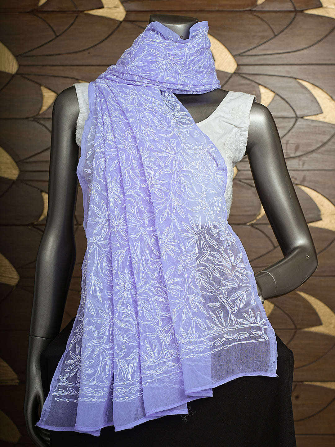 Ada Hand Embroidered Mauve Georgette Lucknowi Chikankari Dupatta 01A999154_3