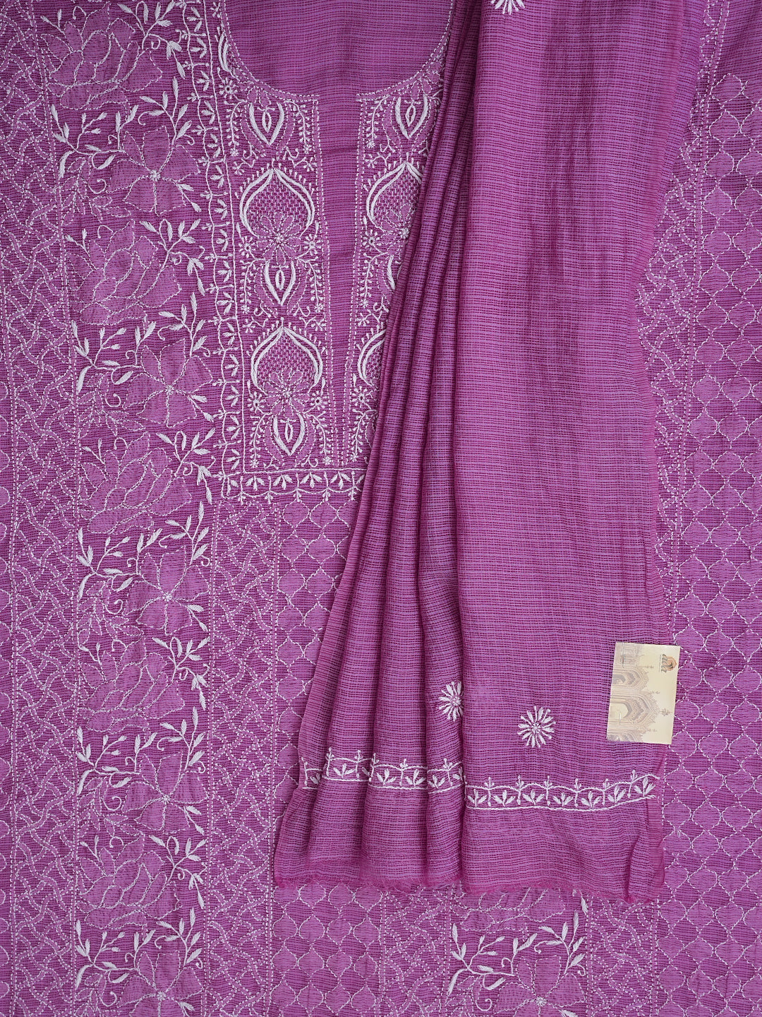 Ada Hand Embroidered Mauve Kota Chanderi Lucknowi Chikankari Unstitched Kurta Dupatta Set 01A994809