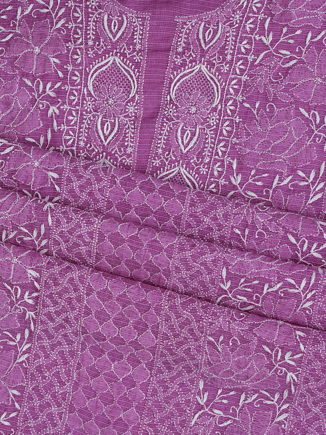 Ada Hand Embroidered Mauve Kota Chanderi Lucknowi Chikankari Unstitched Kurta Dupatta Set 01A994809