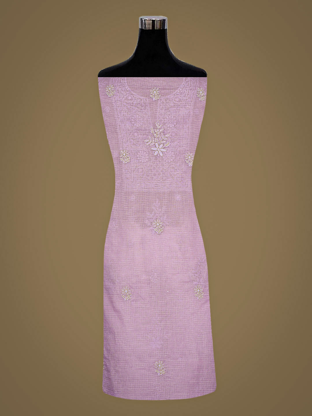 Ada Hand Embroidered Mauve Kota Chanderi Lucknowi Chikankari Unstitched Kurta Dupatta Set With Sequinned Work 01A890387