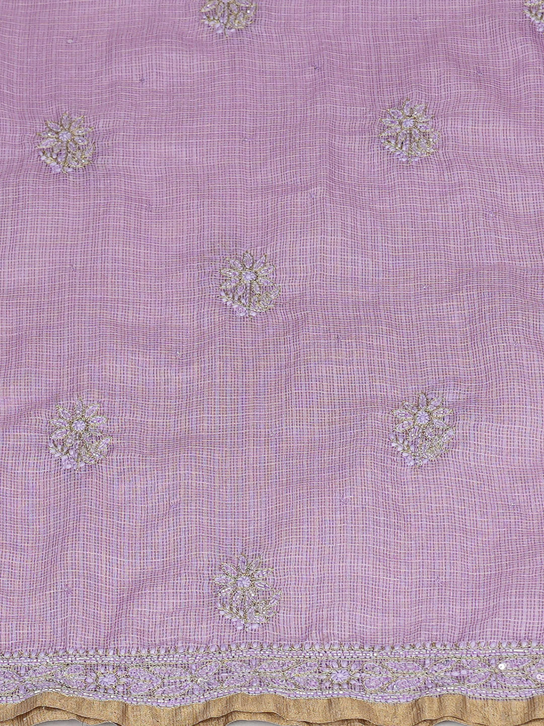 Ada Hand Embroidered Mauve Kota Chanderi Lucknowi Chikankari Unstitched Kurta Dupatta Set With Sequinned Work 01A890387