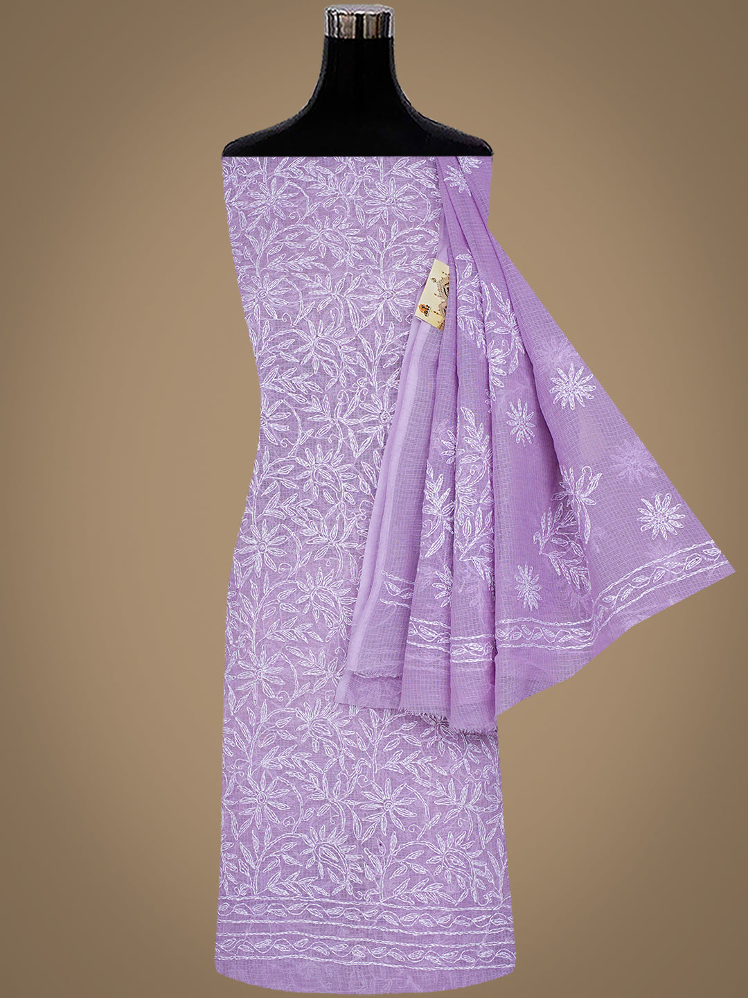 Ada Hand Embroidered Mauve Kota Lucknowi Chikankari Unstitched Kurta Dupatta Set 01A971029
