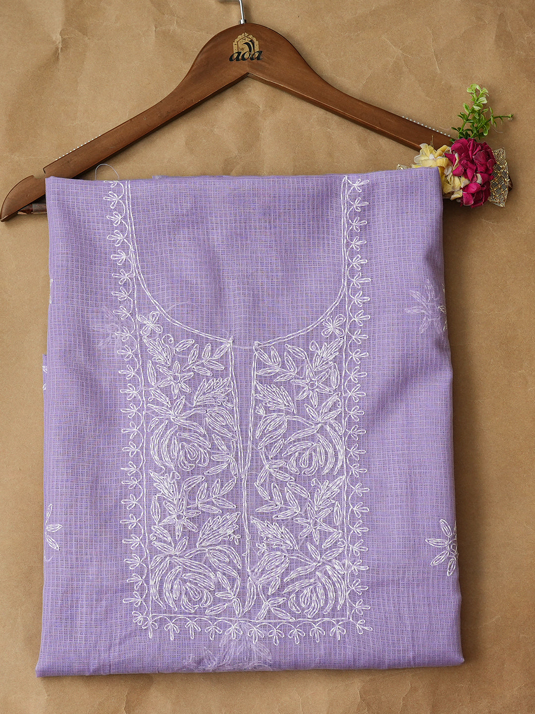 Ada Hand Embroidered Mauve Kota Lucknowi Chikankari Unstitched Kurta Piece 01A1004064