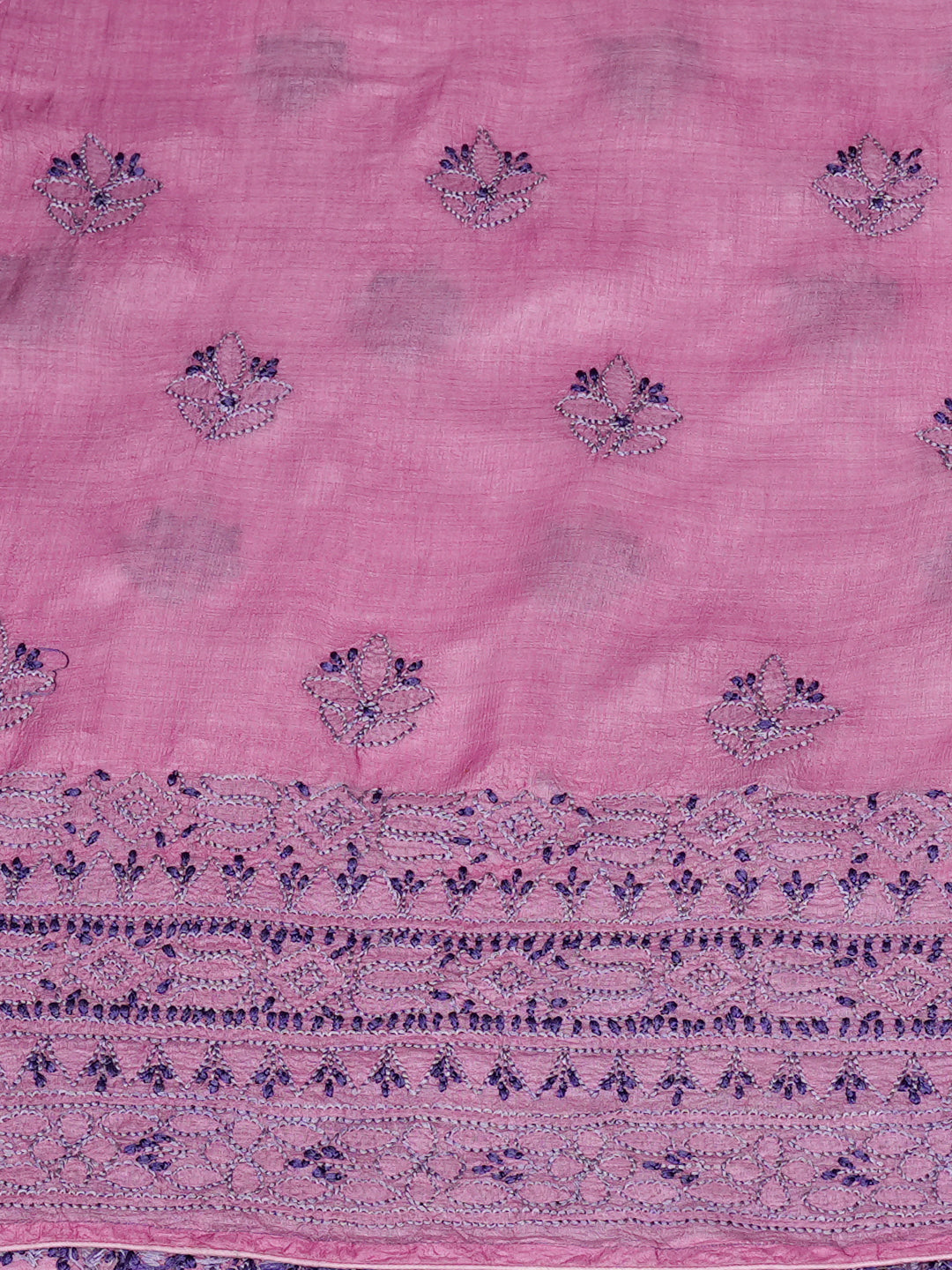 Ada Hand Embroidered Mauve Silk Lucknowi Chikankari Semi-Stitched Suit Piece With Mukaish Work Dupatta 01A989881